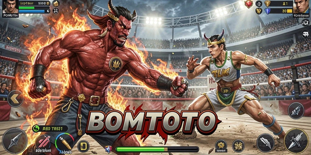 Gambaran gameplay pertarungan seru dengan karakter unik di BOMTOTO.