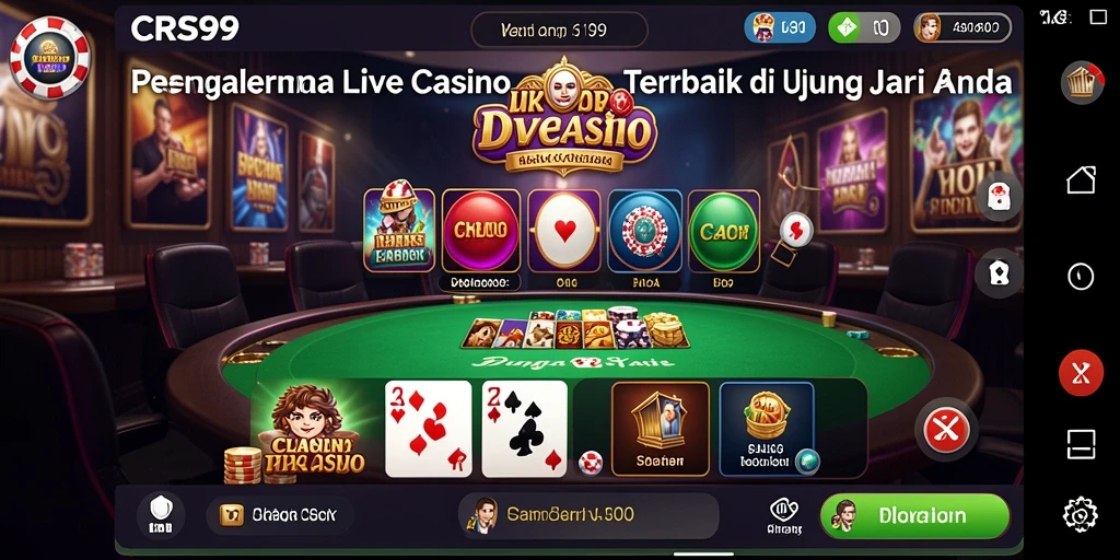 Screenshot CRS99 menampilkan dealer profesional dalam permainan Live Casino yang seru.