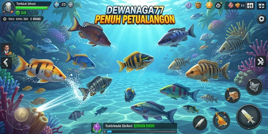 Tampilan gameplay seru dalam DEWANAGA77 saat menangkap ikan.