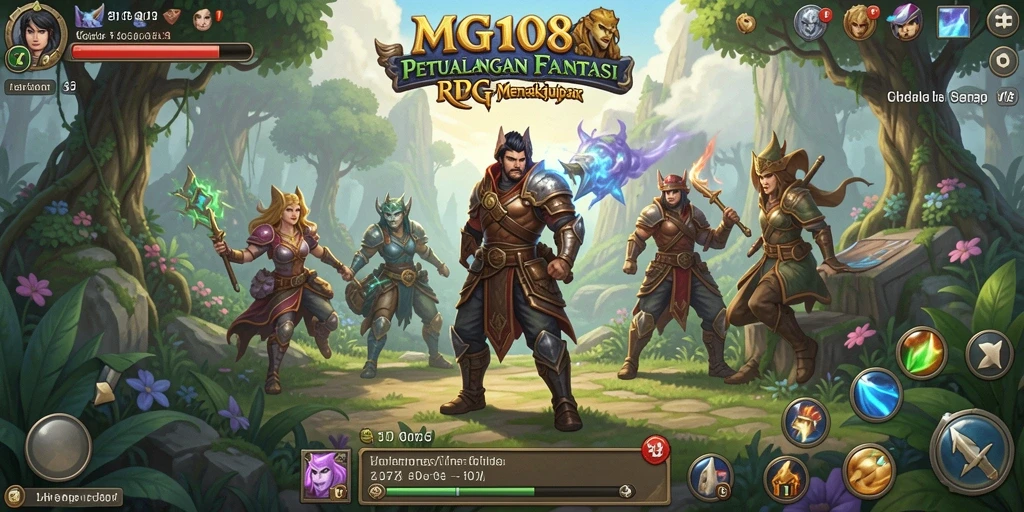 Screenshot gameplay MG108 menunjukkan aksi pertarungan mendebarkan dalam dunia RPG yang kaya.