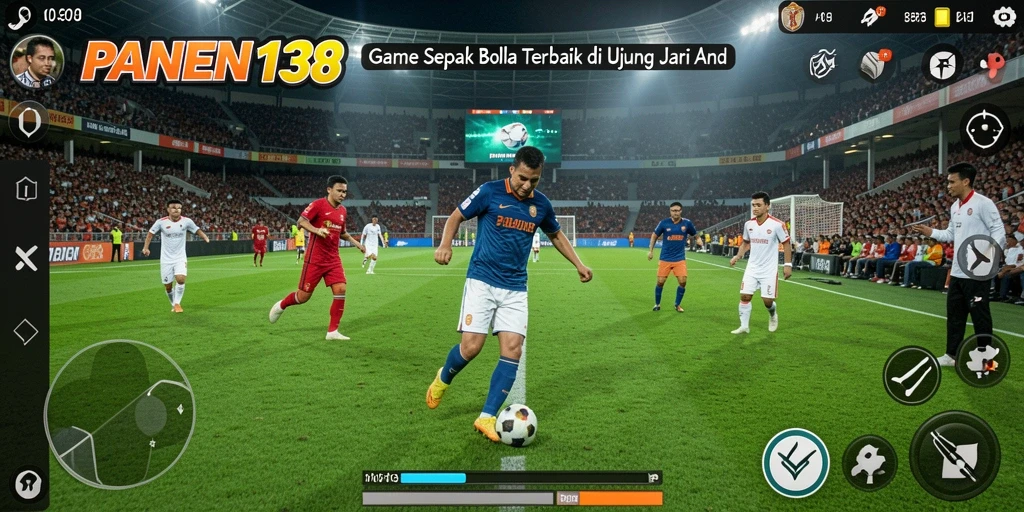 Tampilan gameplay menegangkan dari PANEN138 saat pertandingan sepak bola berlangsung.