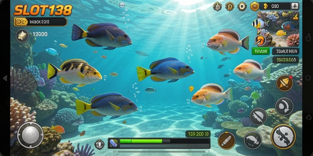 Tampilan gameplay SLOT138 dengan aksi Tembak Ikan yang mendebarkan.