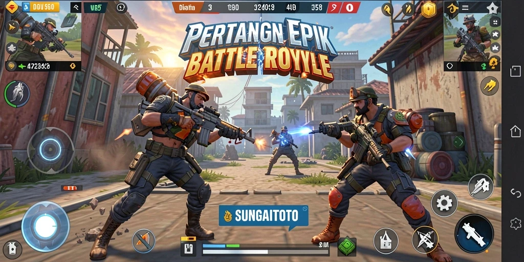 Tangkapan layar gameplay SUNGAITOTO dalam pertempuran intens di Battle Royale.