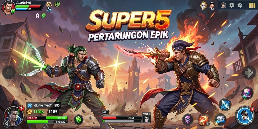 Gameplay SUPER5 yang mendebarkan dengan pertarungan karakter.